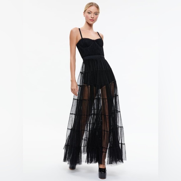 NWT $695 Alice + Olivia Deena Pleated Maxi Dress - Picture 4 of 7